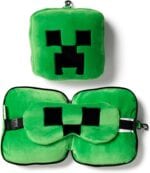 Creeper shaped plush travel pillow and eye mask. Kids travel accessories for sleeping on airplane. Flight plane neck pillow