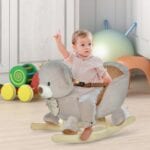 HOMCOM Kids Children Rocking Horse Plush Ride On Bear Seat with Sound Wood Base Seat Safety Belt Toddler Baby Toy for 18-36 Months Grey - Image 2