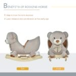 HOMCOM Kids Children Rocking Horse Plush Ride On Bear Seat with Sound Wood Base Seat Safety Belt Toddler Baby Toy for 18-36 Months Grey - Image 4