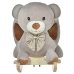 HOMCOM Kids Children Rocking Horse Plush Ride On Bear Seat with Sound Wood Base Seat Safety Belt Toddler Baby Toy for 18-36 Months Grey - Image 8
