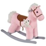 HOMCOM Kids Plush Ride-On Rocking Horse with Plush Toy Sound Handle Grip Animal Soft Toy