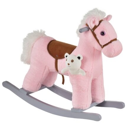 HOMCOM Kids Plush Ride-On Rocking Horse with Plush Toy Sound Handle Grip Animal Soft Toy