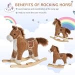 HOMCOM Kids Plush Rocking Horse w/ Moving Mouth Tail Sounds 18-36 Months Brown - Image 4