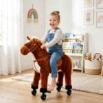HOMCOM Kids Walking Ride on Horse Toy Plush Walk Pony with Wheels Sound - Image 2