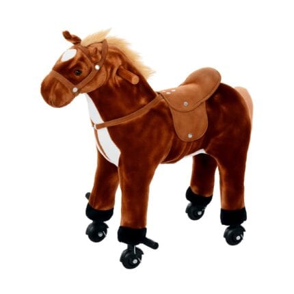 HOMCOM Kids Walking Ride on Horse Toy Plush Walk Pony with Wheels Sound Animal Soft Toy